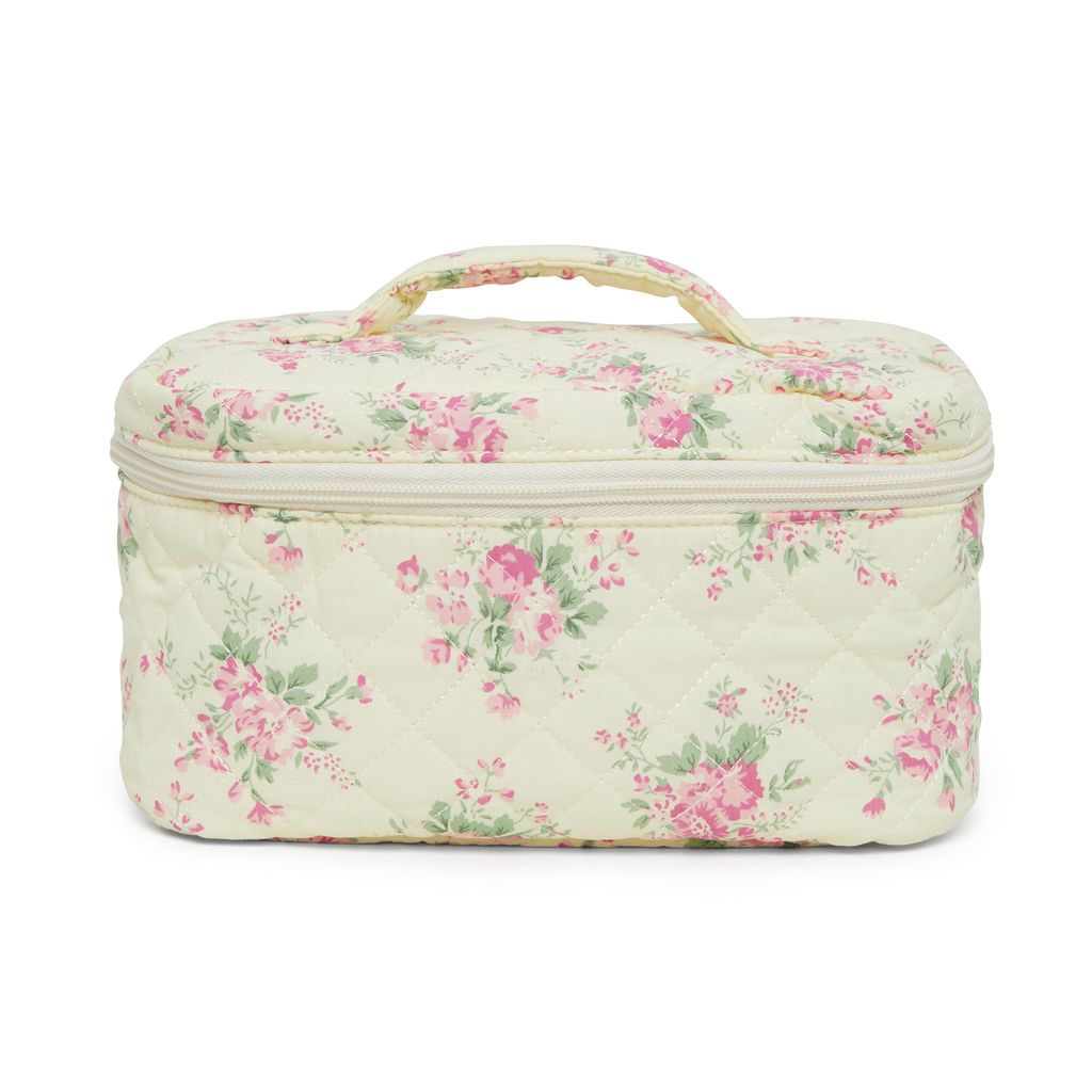 Flower Pattern Quilted Cotton Cosmetic Bag