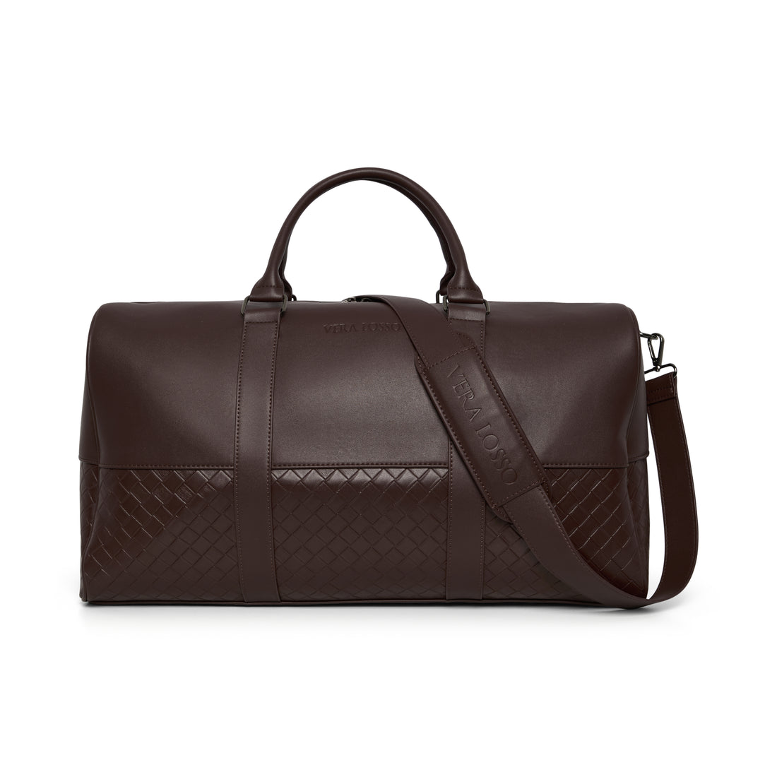 Vera Losso Premium Burgundy Travel Duffle Bag – Luxury Vegan Leather Weekend Holdall, Gym Bag, Cabin Luggage, Overnight Bag with Charcoal Hardware, Burgundy, 50.8 x 28 x 25.4 cm