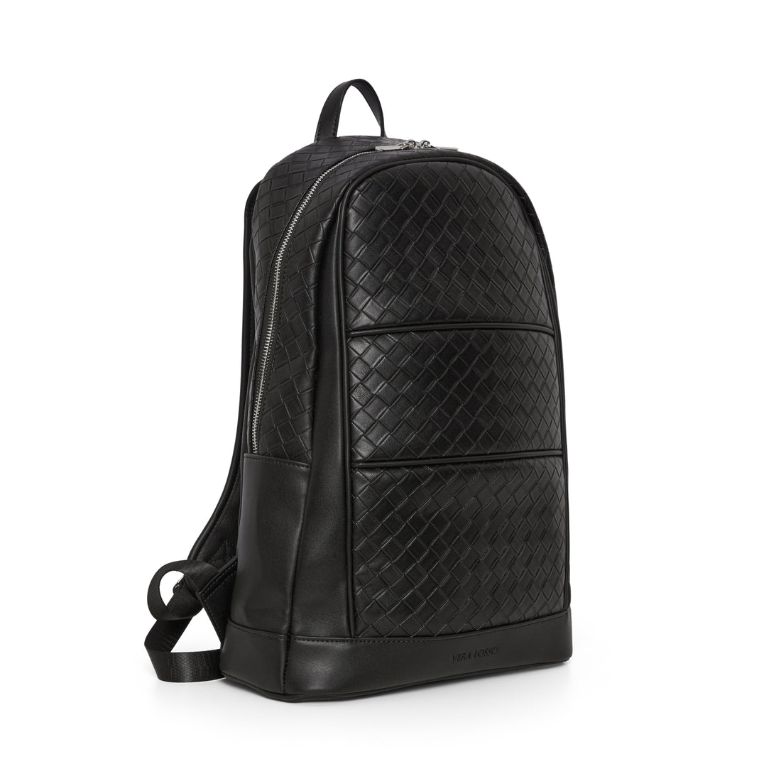 Vera Losso Premium Black Laptop Backpack – Luxury Vegan Leather Half Woven Business Backpack with Silver Hardware, Travel & Work Rucksack, Black, 30 x 46 x 14 cm