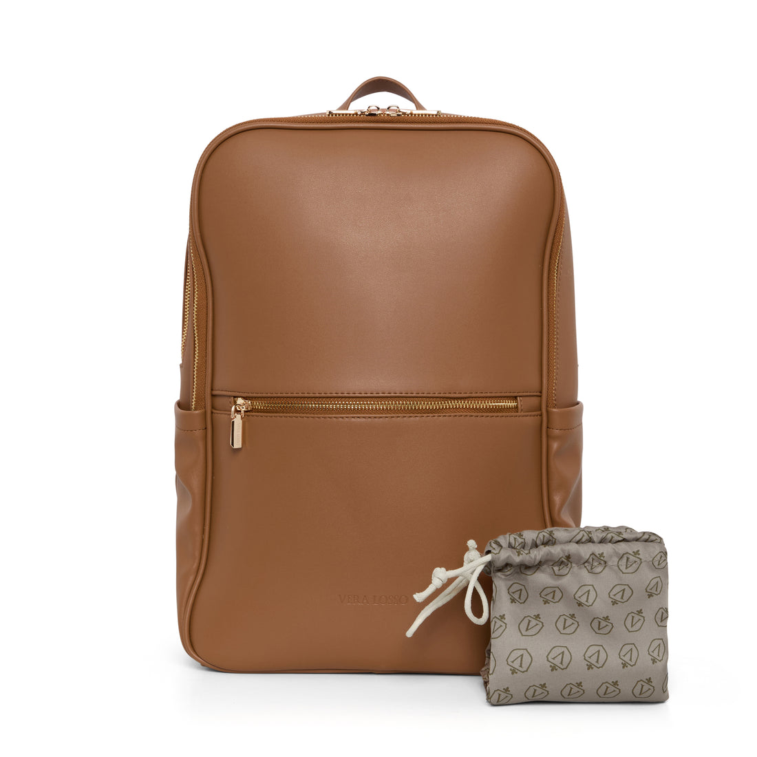 Vera Losso Premium Brown Laptop Backpack – Luxury Vegan Leather Business Travel Backpack with Rose Gold Hardware, Everyday Work Rucksack, Brown, 29 x 40 x 13 cm