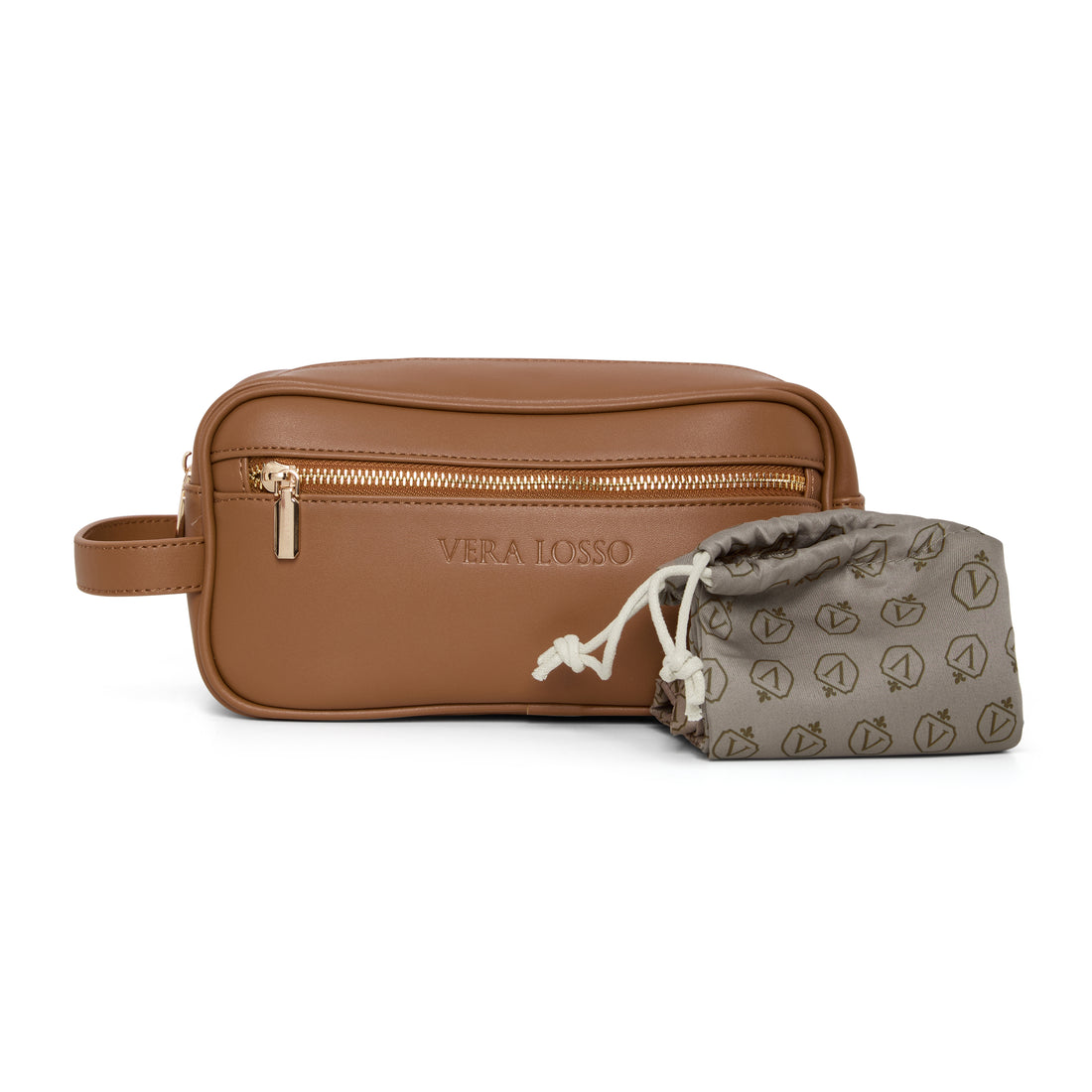 Vera Losso Premium Brown Men’s Toiletry Bag – Luxury Vegan Leather Wash Bag, Travel Toiletry Organiser with Rose Gold Hardware, Brown, 24 x 12 x 11 cm