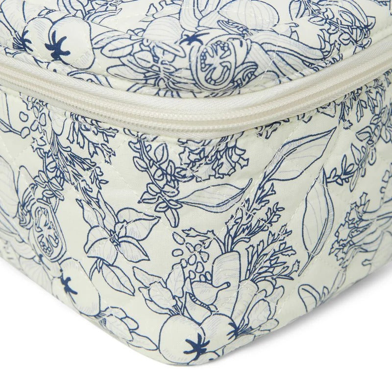 Flower Pattern Quilted Cotton Cosmetic Gray Bag